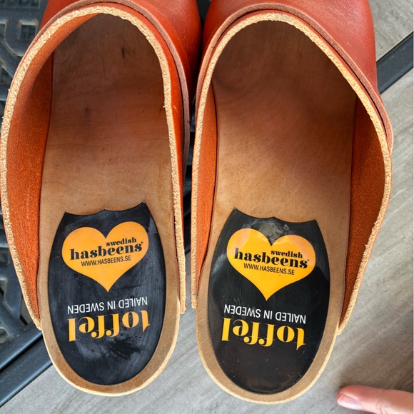 Swedish Hasbeens Orange Toffel Leather Clog Mule Women Size 38 (US 8) - Picture 5 of 11